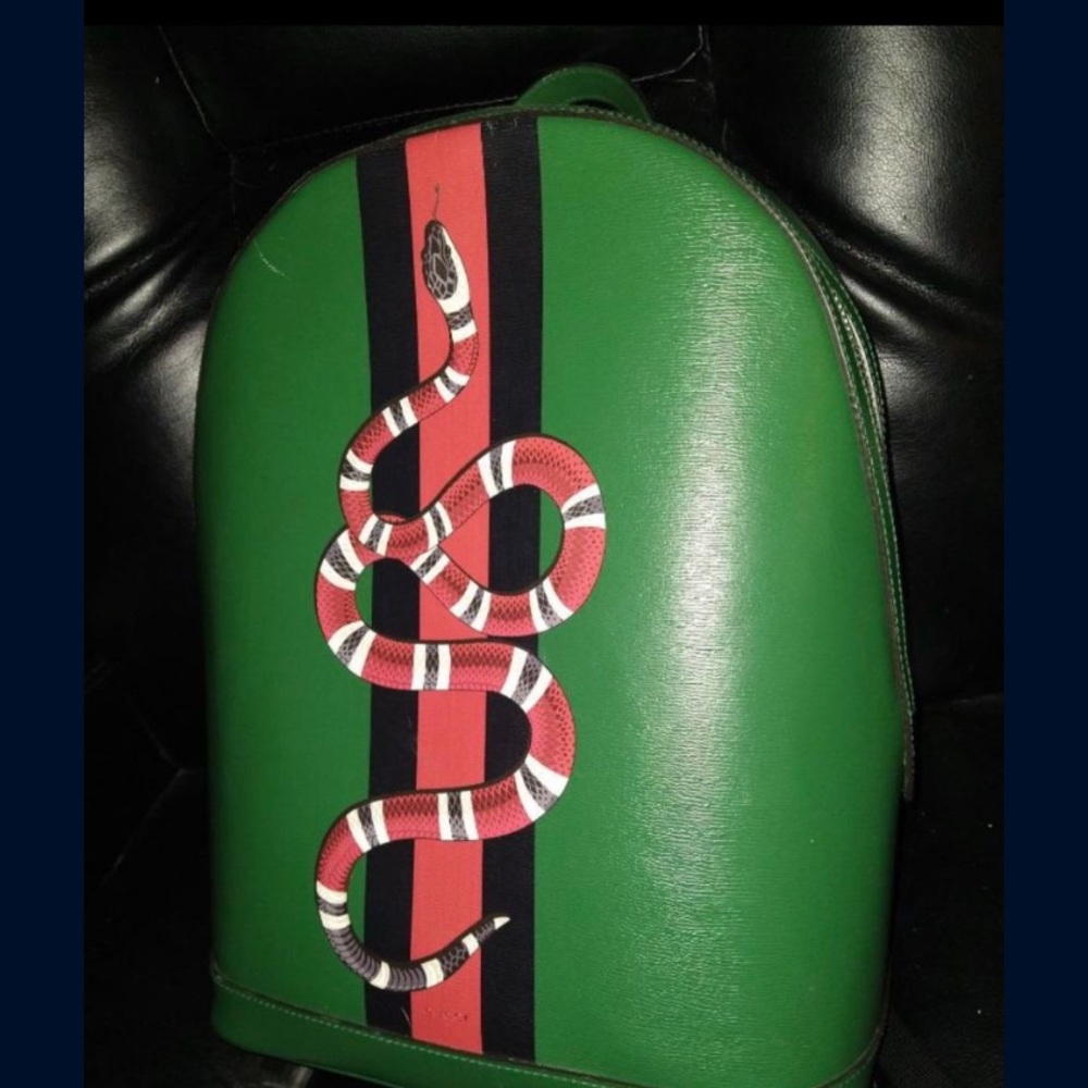 Gucci web and snake leather backpack